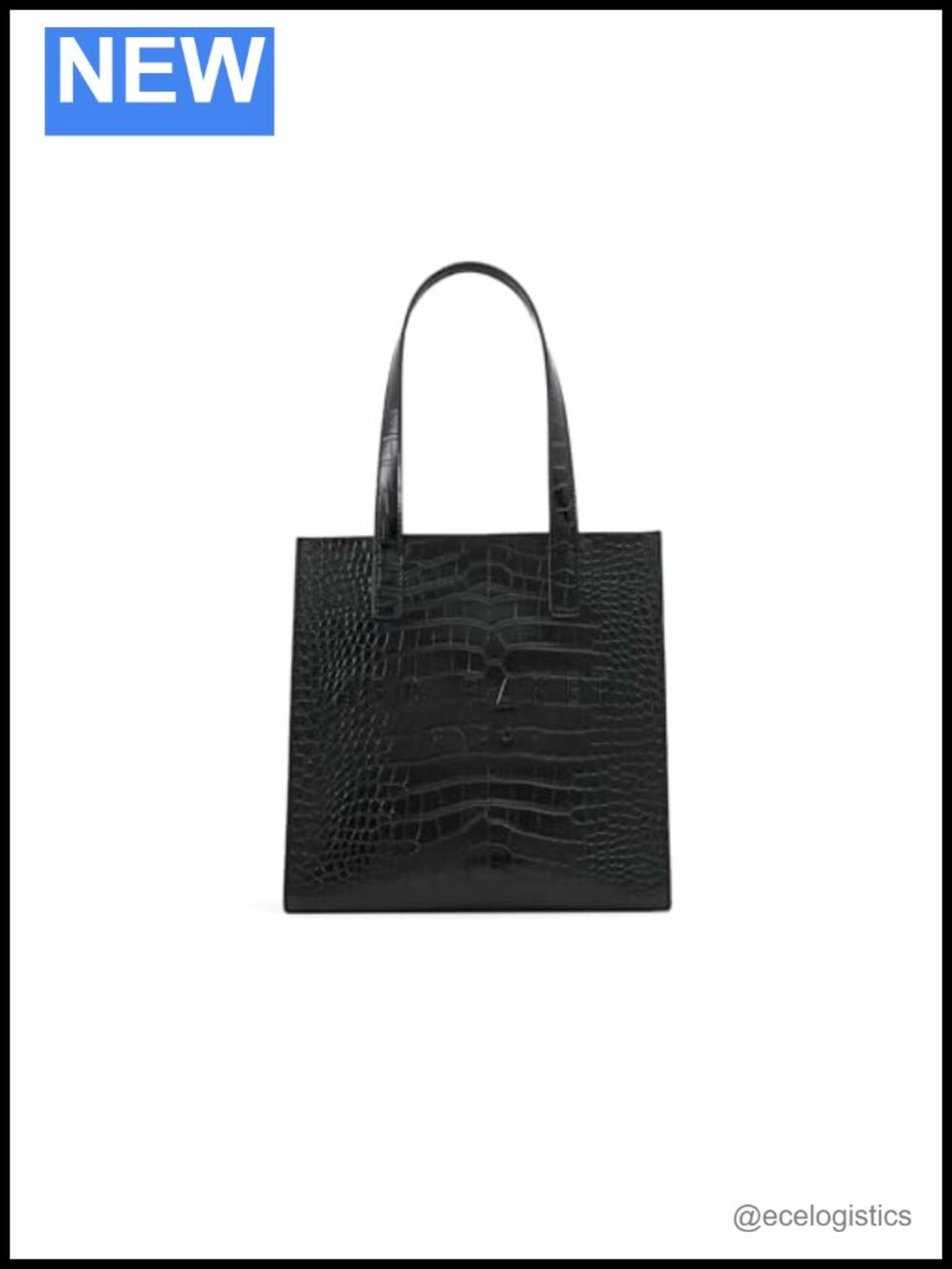 Icon Tote Bag Faux Leather Structured Purse Crocodile Texture Work Shoulder